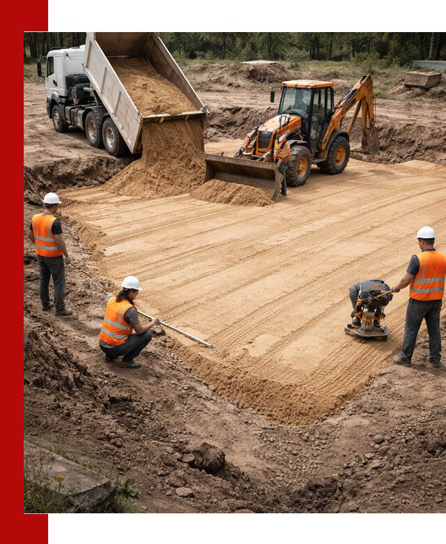 Устройство песчаной подушки для фундаментов и дорог в Пыти-Яхах